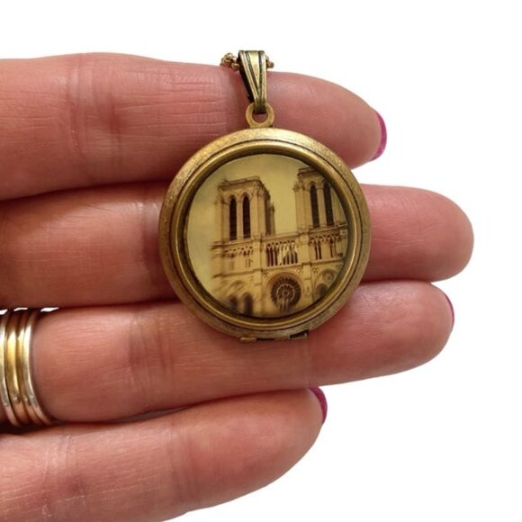 Notre Dame Paris France Cathedral Photo Locket Necklace Our Lady of Paris NWT - Picture 3 of 5